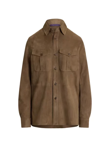 Cămașă Ralph Lauren Collection din piele de căprioară maro