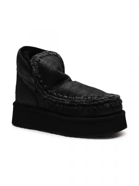 MOU De piele bocanci Mini Eskimo Platform cu adaos de lână negru
