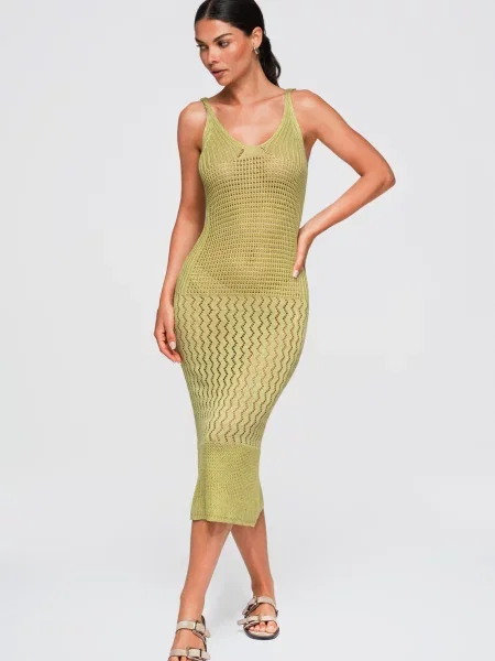 Rochie midi Ombre ajurata verde