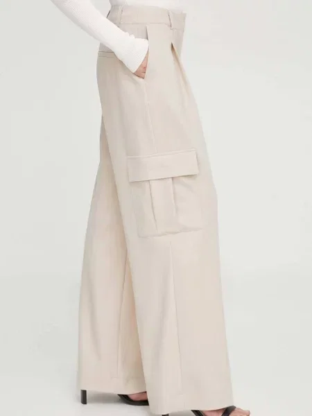 Herskind pantaloni din lana drept high waist bej