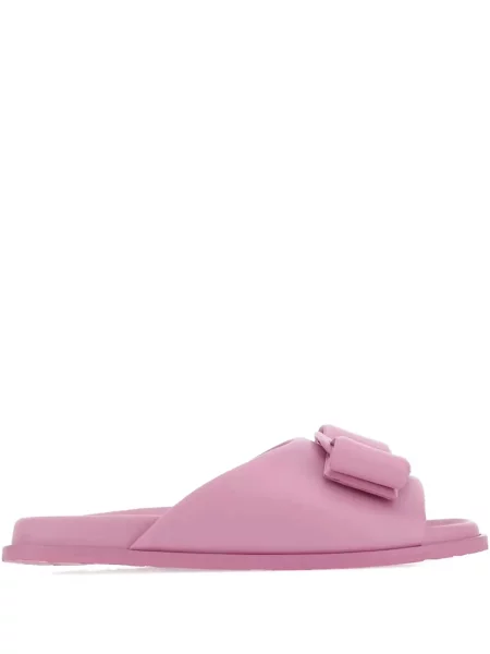 Sandale Ferragamo cu funde din piele fără toc roz