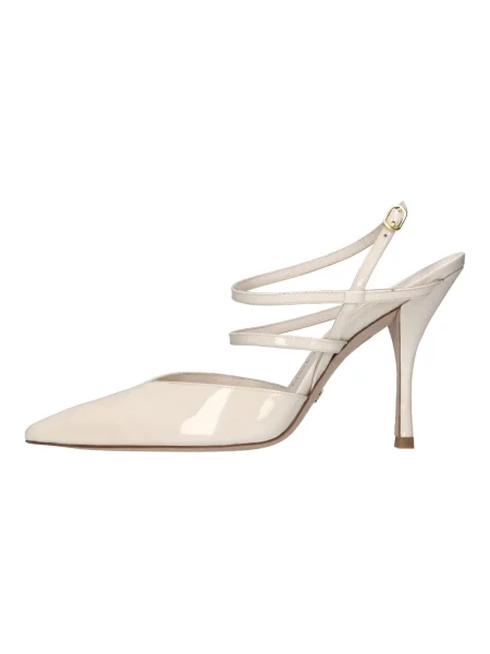 Czółenka Stuart Weitzman skórzana z otwartą piętą beżowa