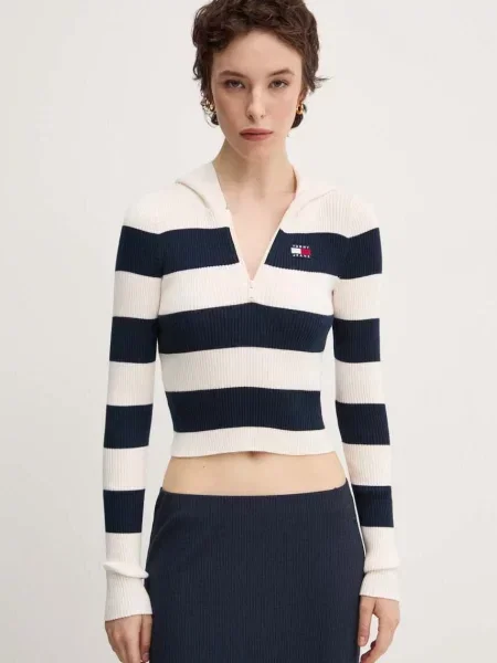 Пуловер Tommy Jeans дамски бежово