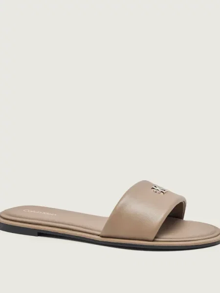 Papucs Calvin Klein Round Flat Sndl Lth Bar Hw 2 bézs