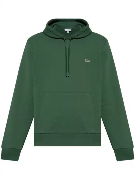 Hanorac cu glugă Lacoste cu broderie din fleece verde