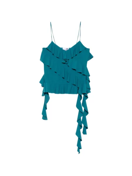 Top Love Moschino cu volane cu bretele albastru