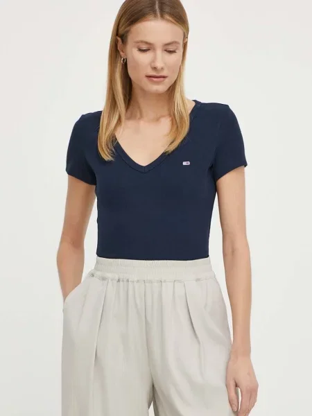 Tommy Jeans t-shirt γυναικείο με ελαστάν μπλε