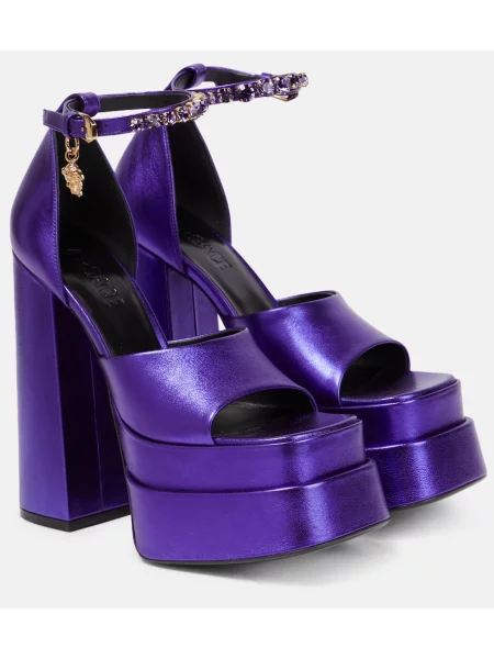Sandale Versace din piele cu platformă violet