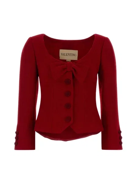 Marynarka Valentino Garavani z kokardką tweedowa czerwona