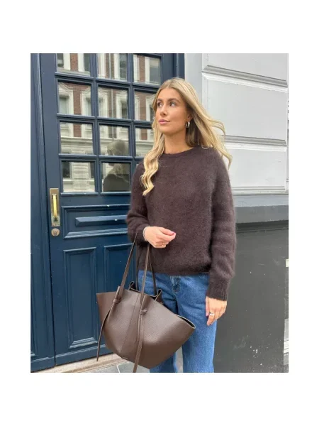 Moherowy sweter Opal Studio bezszwowy brązowy