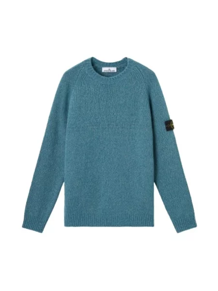 Sweter Stone Island wełniany z okrągłym dekoltem z kamieniami niebieski