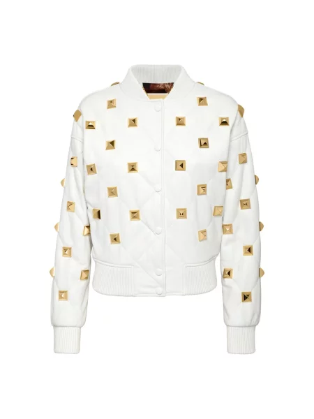 Kurtka skórzana Philipp Plein z ćwiekami biała