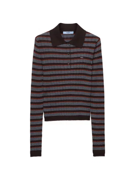 Tricou polo Prada de mătase maro