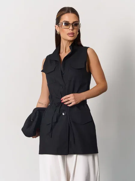 Лляний Жилет класичний ISSA Plus чорний