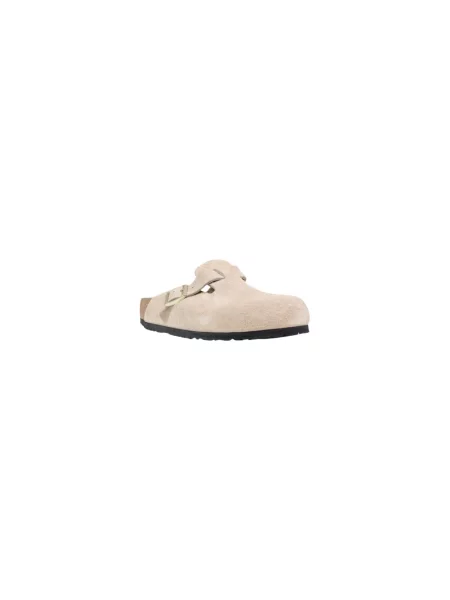 Klapki Birkenstock zamszowe z okrągłym noskiem beżowe