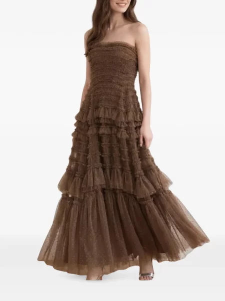 Rochie maxi Needle & Thread fără bretele maro
