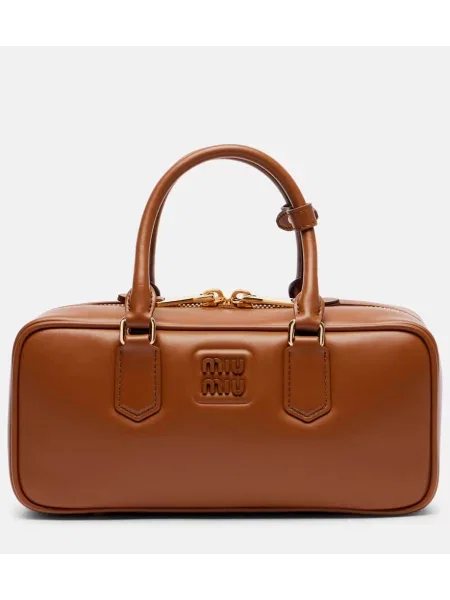 Usnjena usnjena torbica Miu Miu rjava