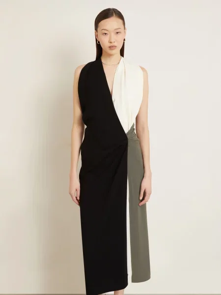 Proenza Schouler Šaty Elsa S Překříženým Výstřihem / krémová / khaki černá