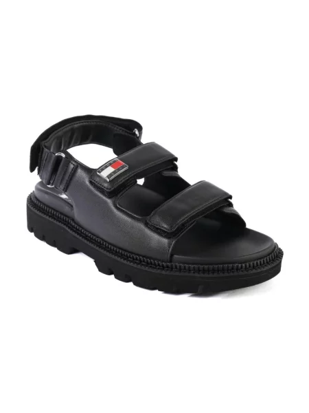 Sandały Tommy Jeans skórzane bez obcasa czarne