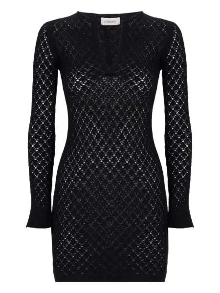 Dzianinowa sukienka mini Laneus z dekoltem w serek garniturowa czarna