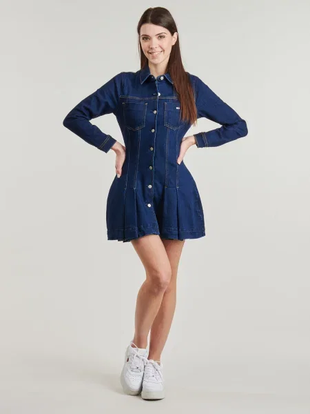 Rochie din denim Tommy Jeans plisată de costum albastru