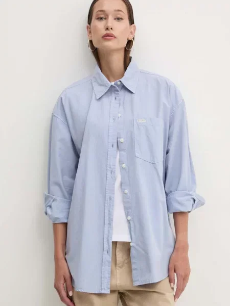 Guess Jeans koszula relaxed z kołnierzykiem klasycznym niebieski
