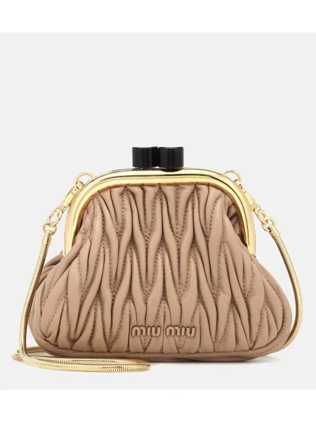 Usnjena pisemska torbica Miu Miu bež