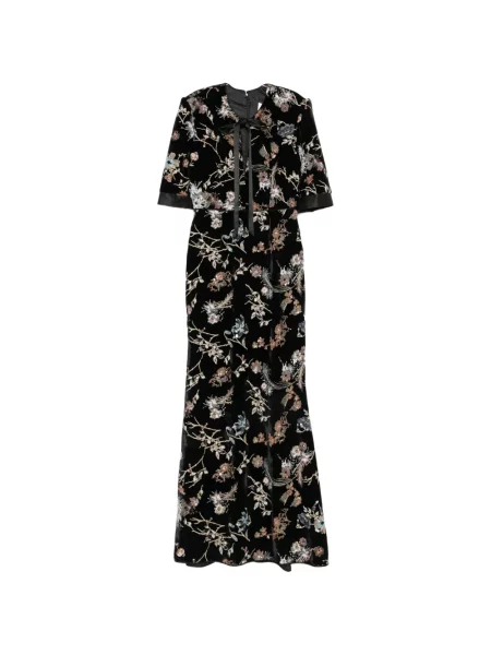 Rochie maxi De Santis de catifea cu model floral negru