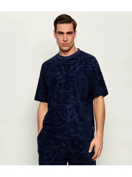 BOSS Tricou Flower Bleumarin portocaliu