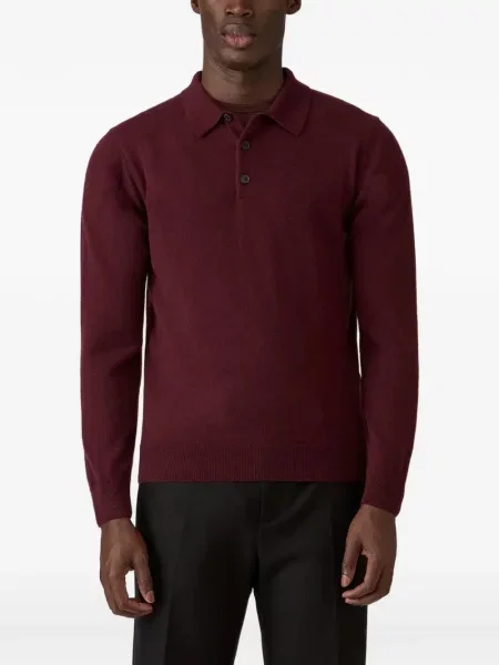 Tricou polo Sunspel din cașmir roșu
