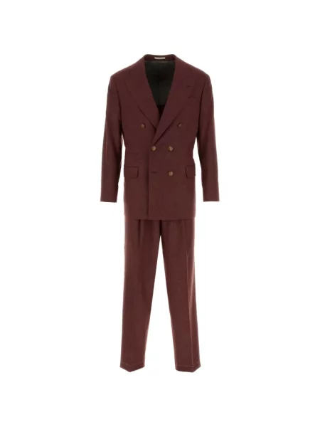 Costum Brunello Cucinelli cu două rânduri de nasturi maro