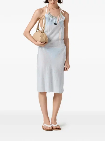 Rochie Miu Miu cu broderie din crep albastru