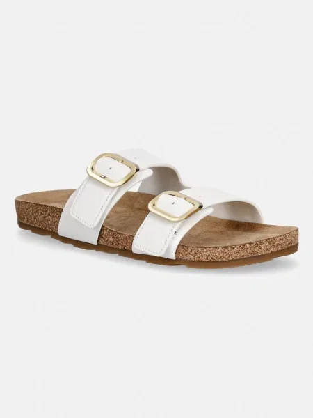 Tommy Hilfiger papuci pentru femei din piele TH CLASSIC CORK SANDAL LEATHER alb