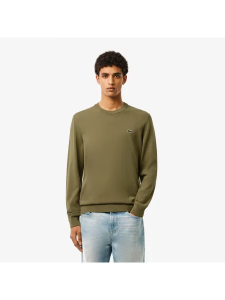 Lacoste Monochromatyczny Sweter Z Okrągłym Dekoltem zielony