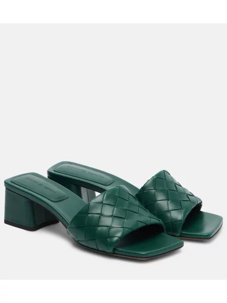 Papuci tip mules Bottega Veneta din piele verde