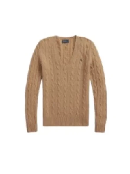 Sweter Polo Ralph Lauren z dekoltem w serek beżowy