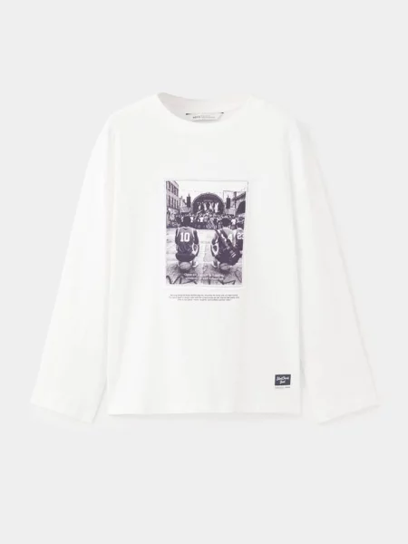 Koszulka oversize z nadrukiem plus size Dzieci lata MANGO KIDS biały