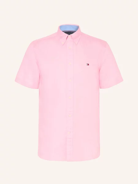 Tommy Hilfiger Košile S Krátkým Rukávem Regular Fit S Lnem růžová