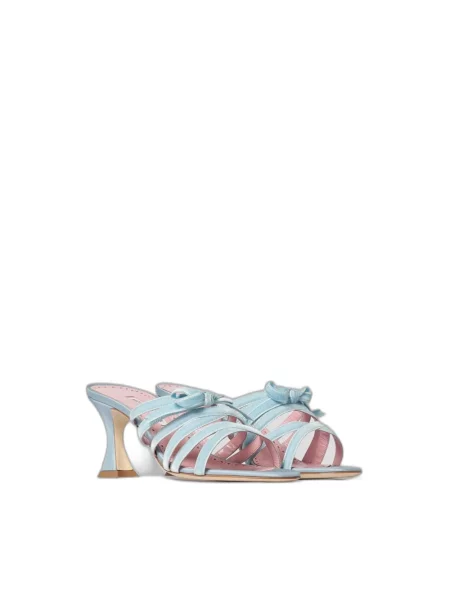 Klapki Manolo Blahnik skórzane niebieskie