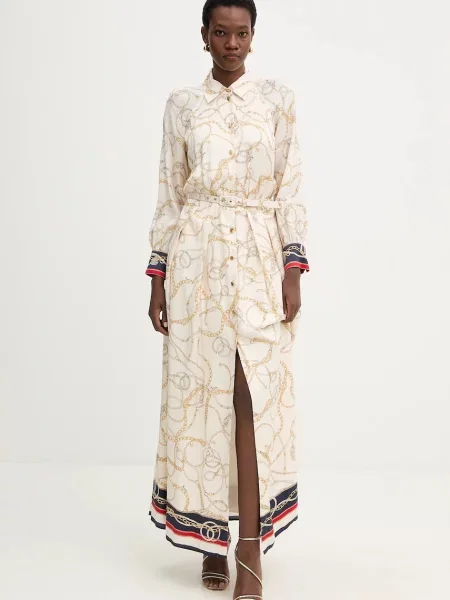 Marciano by Guess sukienka AMANDA maxi rozkloszowana beżowy