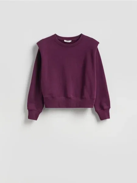 Reserved Hanorac cu pliuri decorative la umeri violet-închis violet