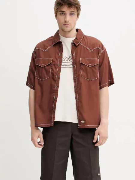 Риза Dickies със свободна кройка с класическа яка кафяво