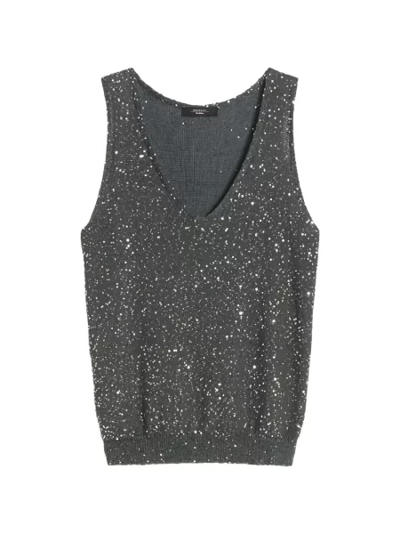 Top Weekend Max Mara cu paiete cu decolteu în V gri