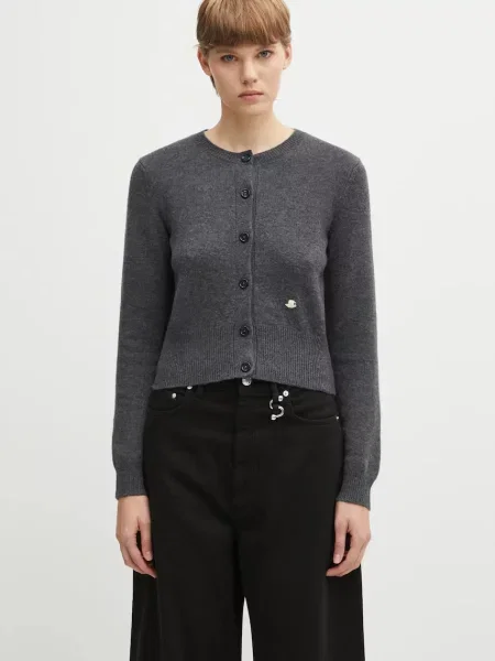 JW Anderson cardigan din lână Contrast Embroidery Cardigan gri