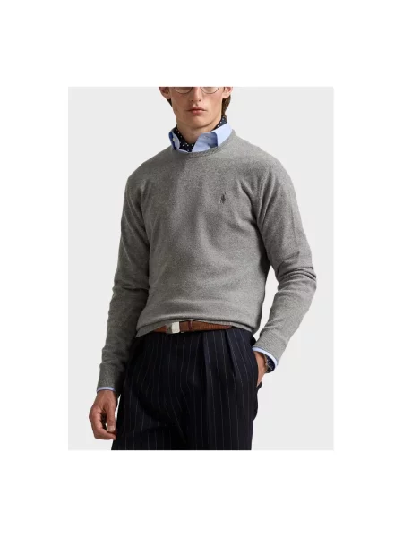Polo Ralph Lauren Swetry Mężczyzna S Z Haftem Wełniany Sweter z Okrągłym Dekoltem szary