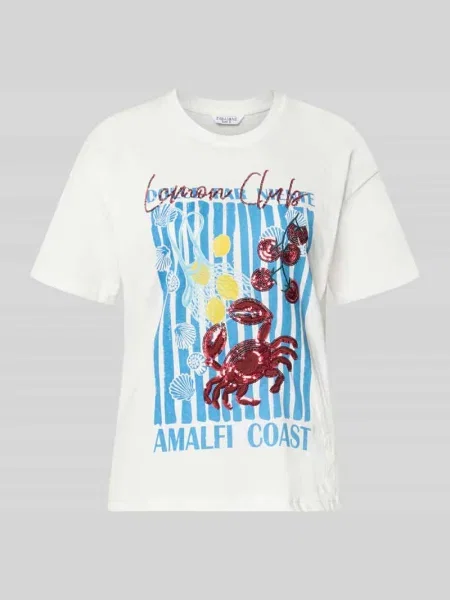 T-shirt z nadrukiem z motywem i cekinami model Zabaione biała