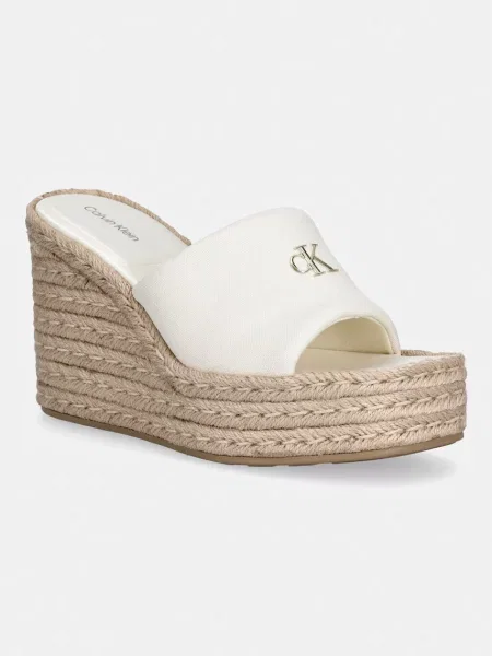 Calvin Klein šľapky na platforme po celej dĺžke dámske WEDGE ESPAD 70 CANVAS MG béžová