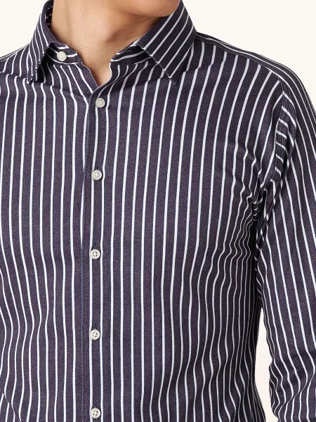 Desoto Jerseyová Košile Slim Fit tmavě modrá / tmavě hnědá bílá