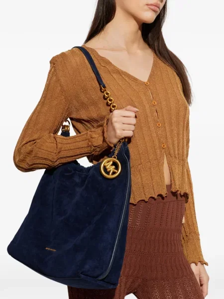 Плисирани панталон Michael Kors Collection с волани на райета кафяво