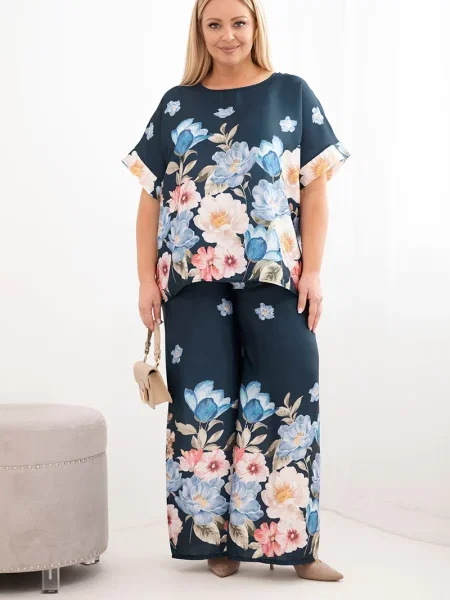 Bluză Kesi Włoski cu model floral albastru